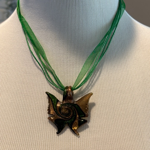 Venetian Murano Glass Butterfly Necklace - Picture 1 of 5